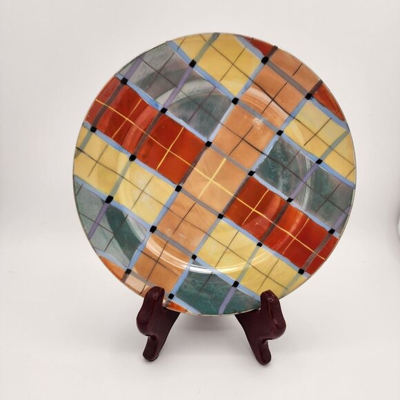 Vintage Goldcastle Lusterware Handpainted Plaid Dessert Plates Set Of 6 1960s - Picture 1 of 6